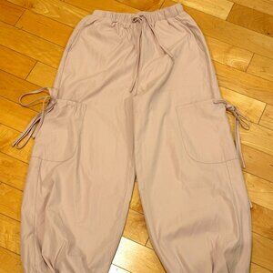 Blush Pink Cider Oversized Cargo Pants Women Mid Rise Drawstring Jogger Trousers